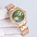 Quality Replica ROLEX 904L Steel PEARMASTER  Green Woman 34mm Watch